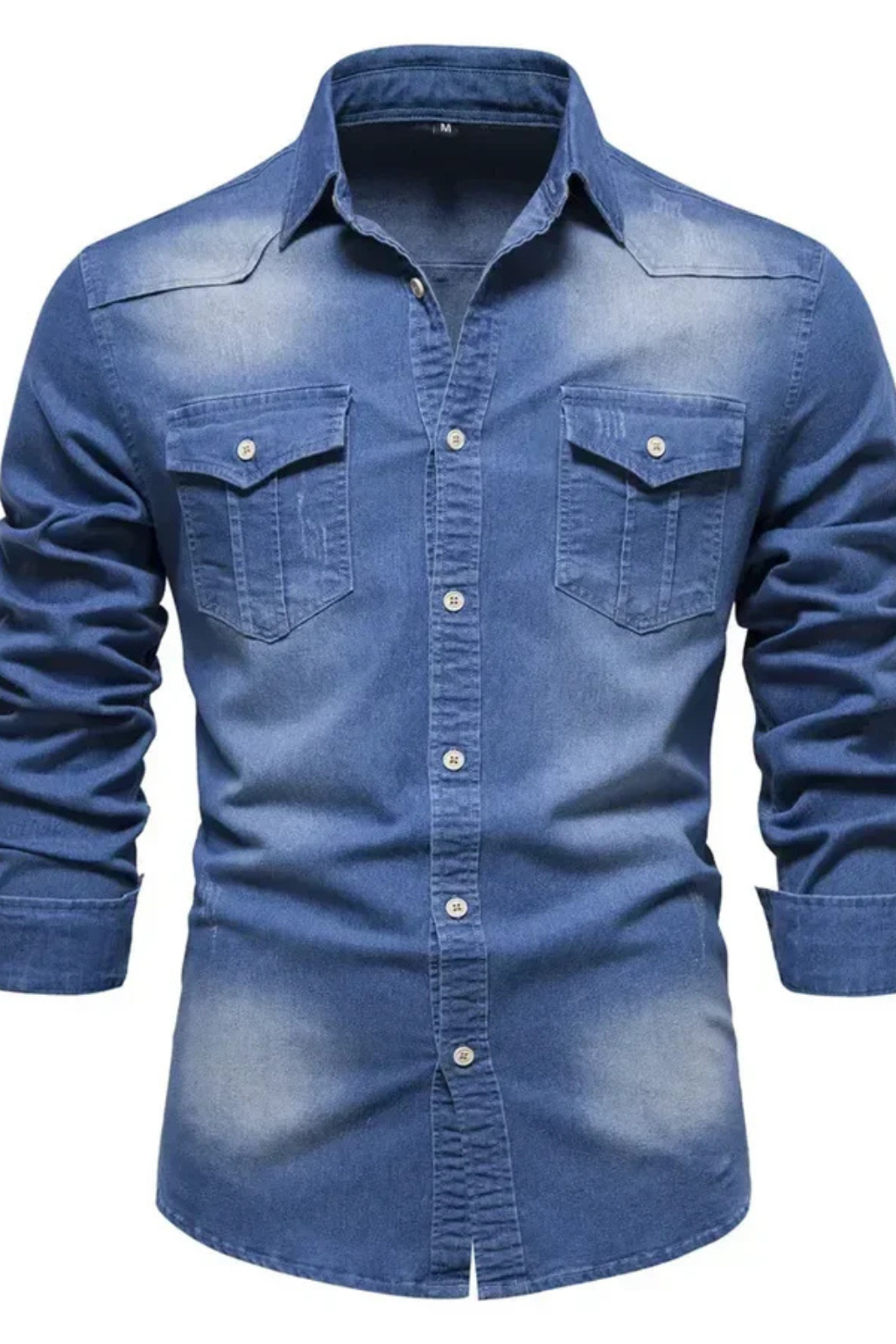 Slim-fit long-sleeve button-down denim shirt for men | Aiden -5