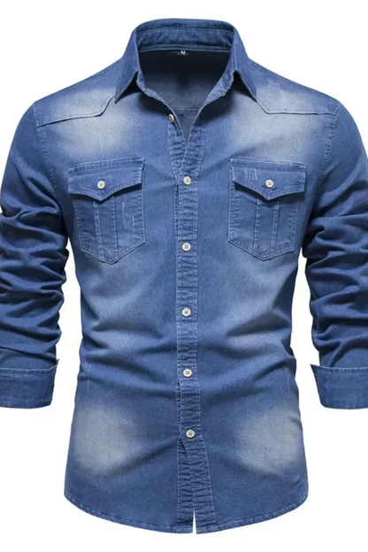 Slim-fit long-sleeve button-down denim shirt for men | Aiden -5