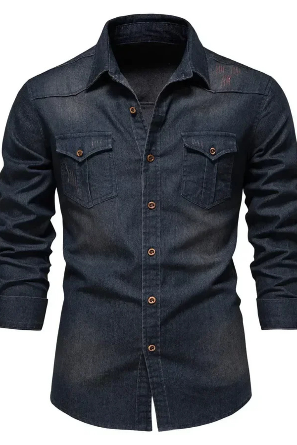 Slim-fit long-sleeve button-down denim shirt for men | Aiden -9