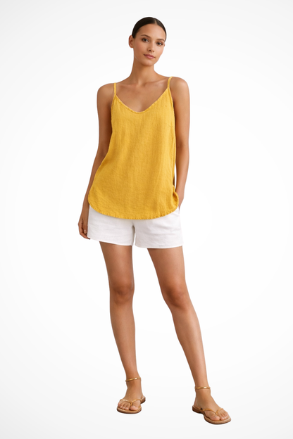 Spaghetti-strap linen spring top for women | Nerina -3