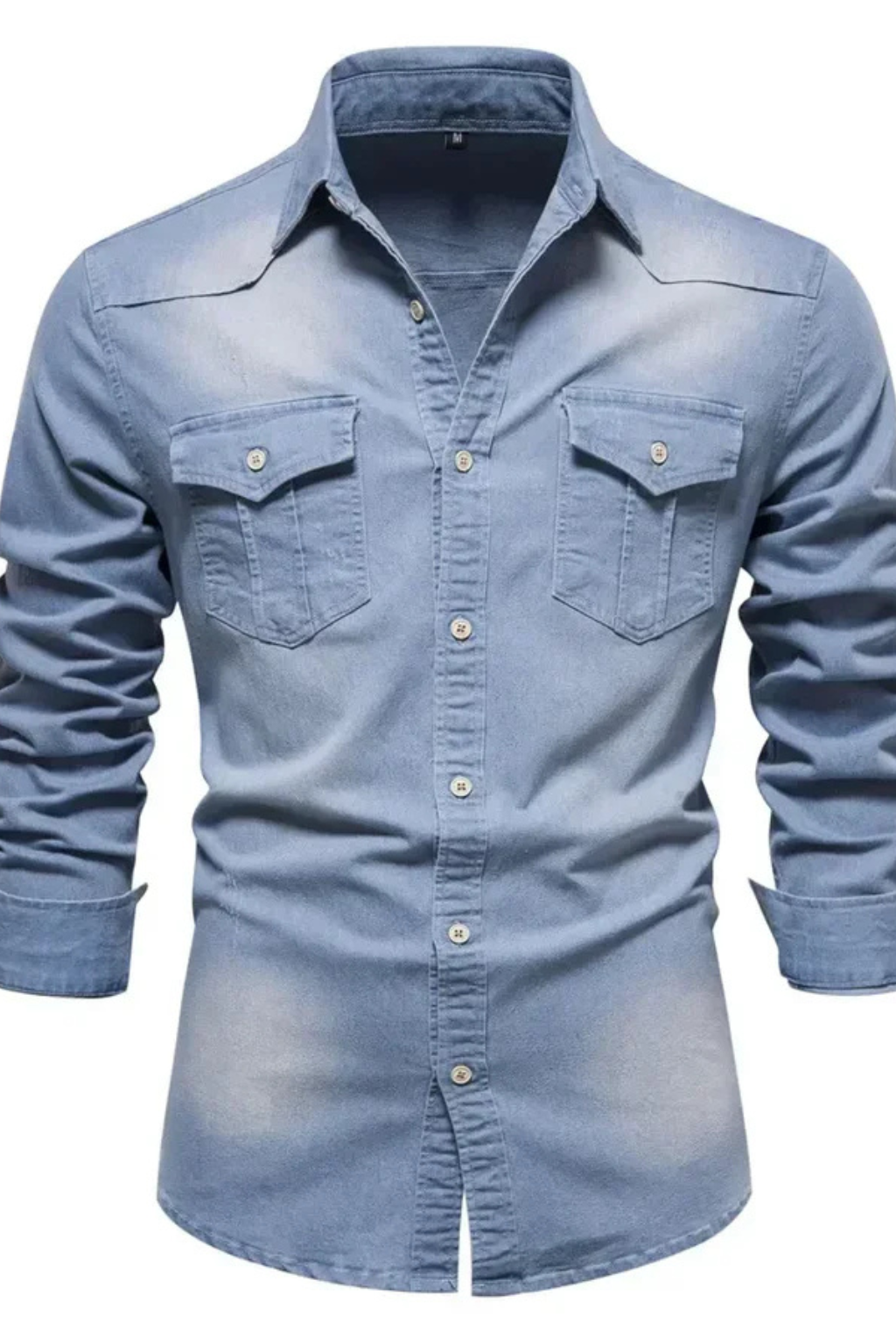 Slim-fit long-sleeve button-down denim shirt for men | Aiden -7