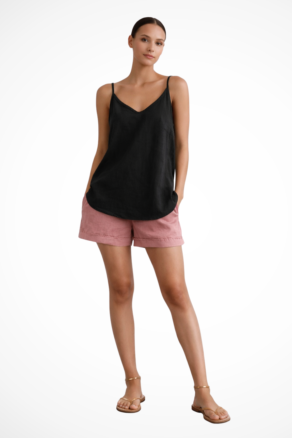 Spaghetti-strap linen spring top for women | Nerina -5
