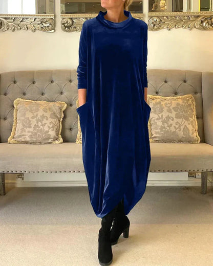 Cosy velvety winter midi dress with pockets for women | Etta -4