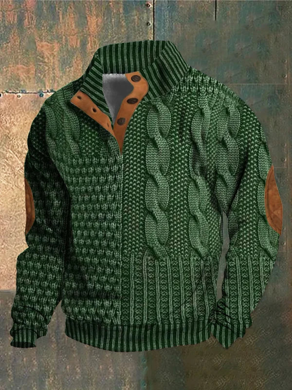 Napped Knitted jumper with elbow-patch detail for men | Finn