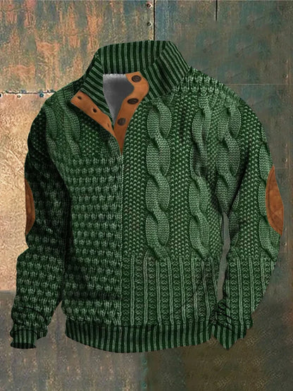 Napped Knitted jumper with elbow-patch detail for men | Finn