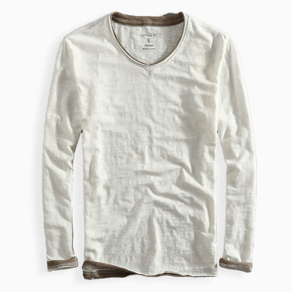 V-neck contrast trim long-sleeve shirt for men -4