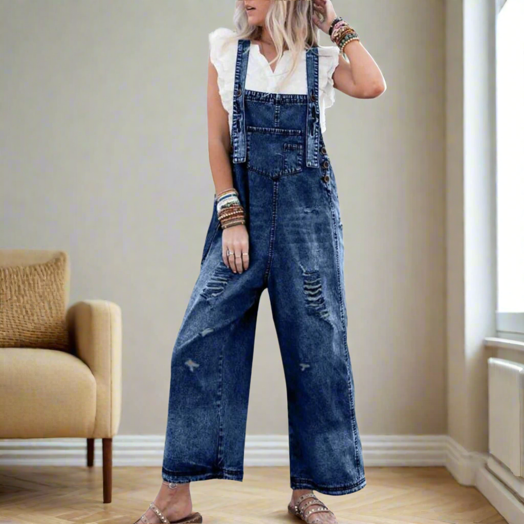 Waisted Vintage wash adjustable jumpsuit for women | Carmelita