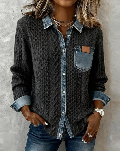 Classic denim patchwork everyday shirt for women | Juliane -4