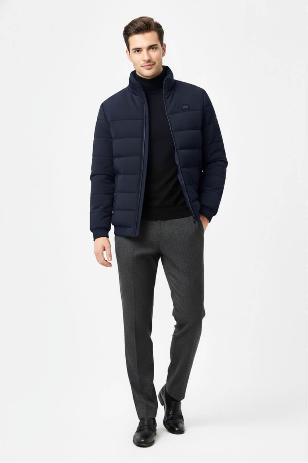 Stand-collar fleece-lined puffer jacket for men -6