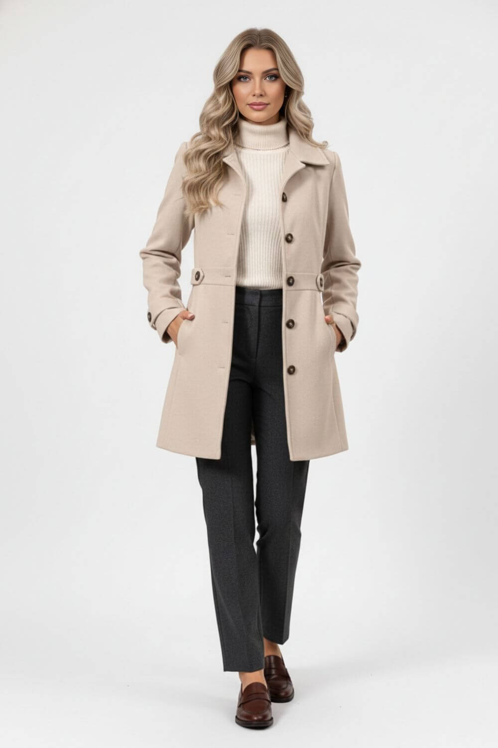 Elegant structured buttoned winter coat for women -6