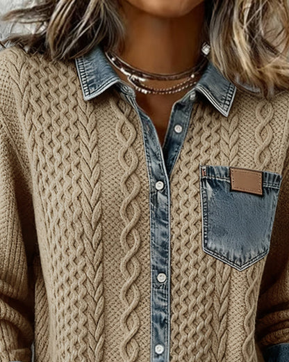 Classic denim patchwork everyday shirt for women | Juliane -11