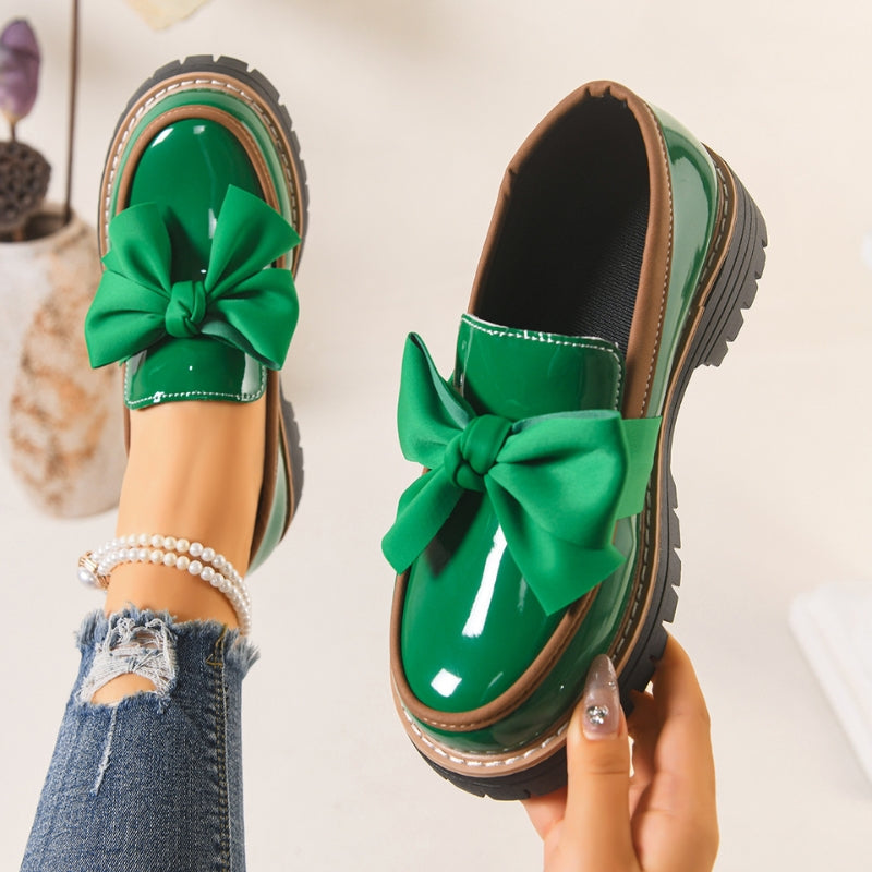 Patent bow detail platform sole loafers for women | Lucente -1