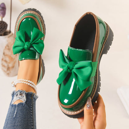 Patent bow detail platform sole loafers for women | Lucente -1
