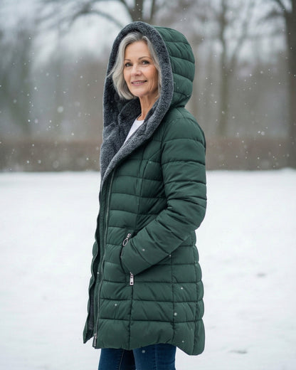 Layered Fleece-lined puffer coat with A-line silhouette for women | Jami