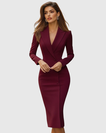 Elegant tailored long-sleeve midi dress for women | Seleneva -10