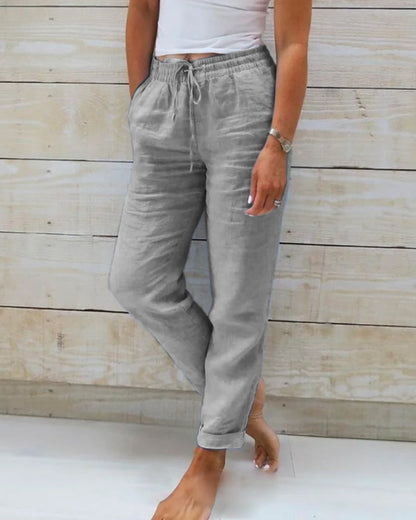 Relaxed drawstring straight-leg everyday trousers for women | Elowen -3