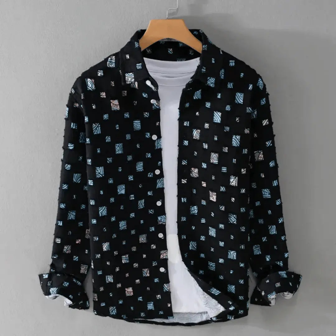 Denim frayed-edge artisan casual shirt for men | Alessandro -3
