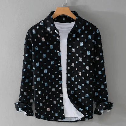 Denim frayed-edge artisan casual shirt for men | Alessandro -3