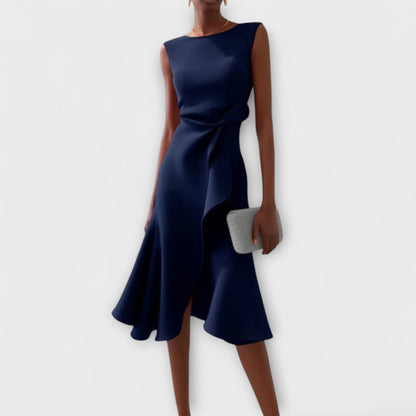Draped asymmetric everyday midi dress for women | Sheila -2