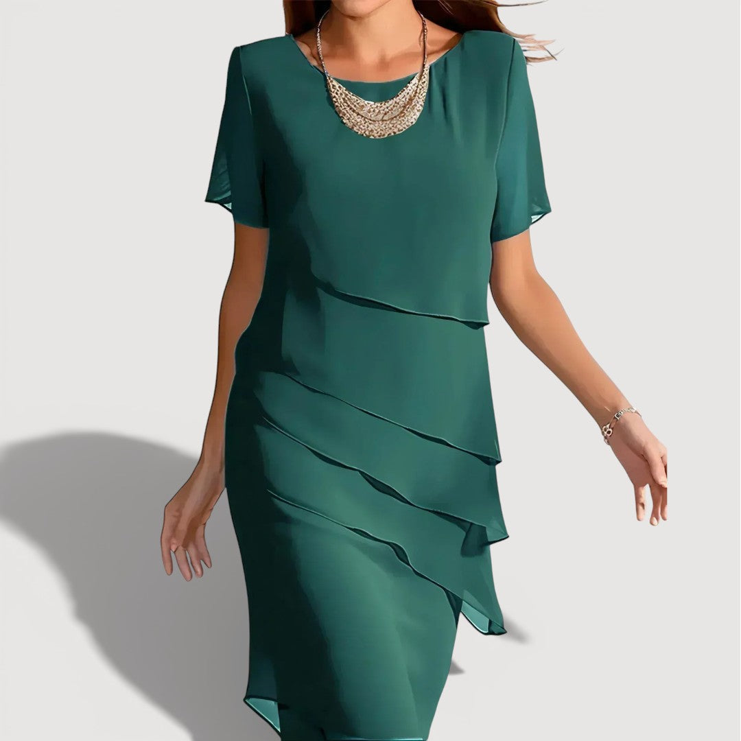 Relaxed layered everyday midi dress for women | Kendra -3