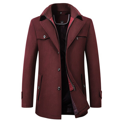 Enveloping Long slim-fit coat with high collar for men | Altair