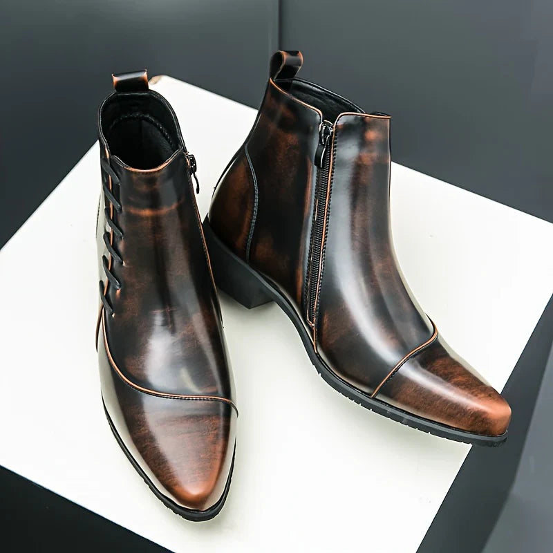 Heritage brogue detail leather dress boots for men | Samuel Thatcher -7