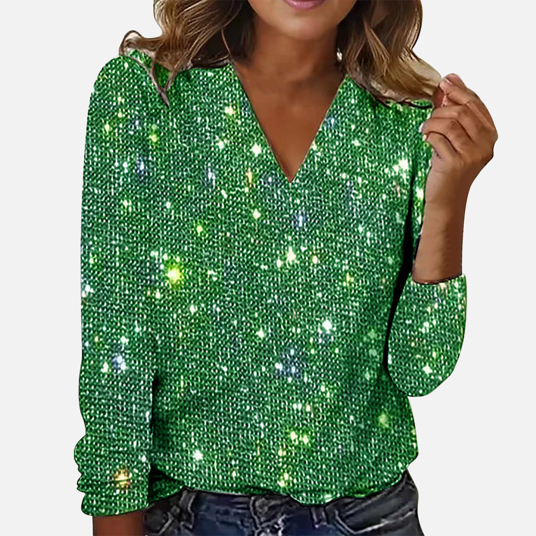V-neck sparkle detail evening blouse for women | Jade -6