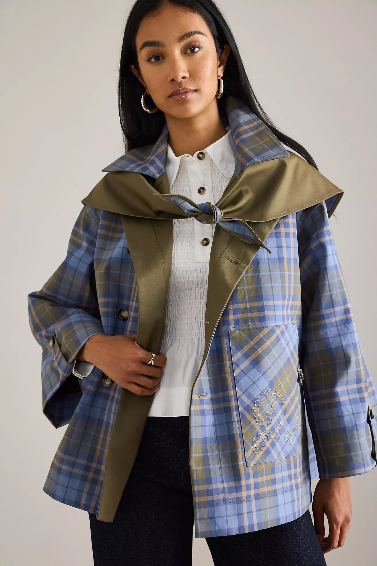 Reversible crop trench jacket for women | Olivia -6