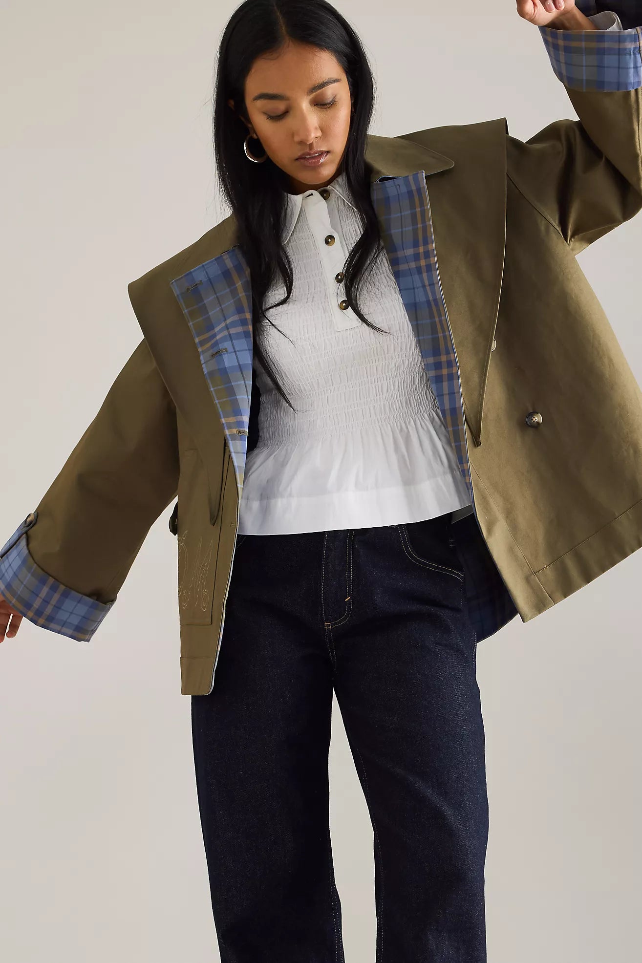 Reversible crop trench jacket for women | Olivia -4