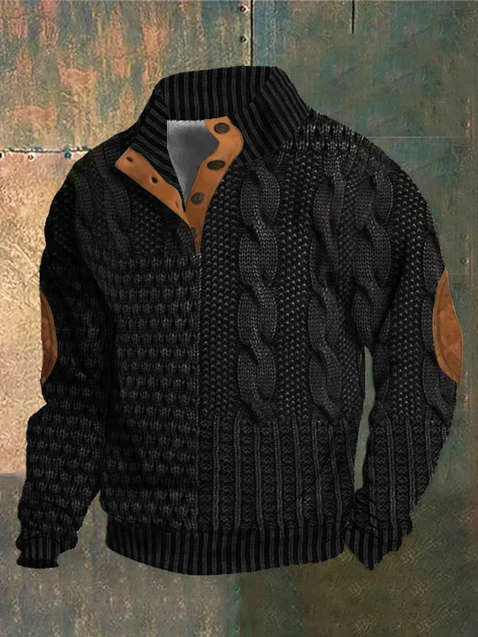 Napped Knitted jumper with elbow-patch detail for men | Finn