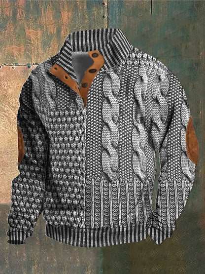 Napped Knitted jumper with elbow-patch detail for men | Finn