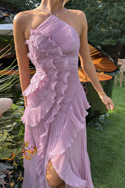 Halter backless ruffled maxi summer dress for women | Imogen -6