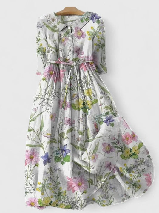 Embroidered Elegant mid-length dress with lace-up detail for women | Eryzelle