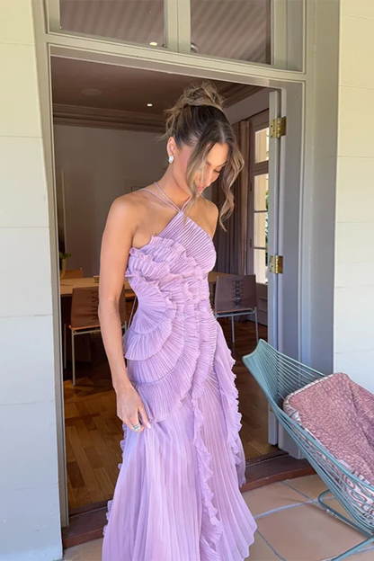 Halter backless ruffled maxi summer dress for women | Imogen -8