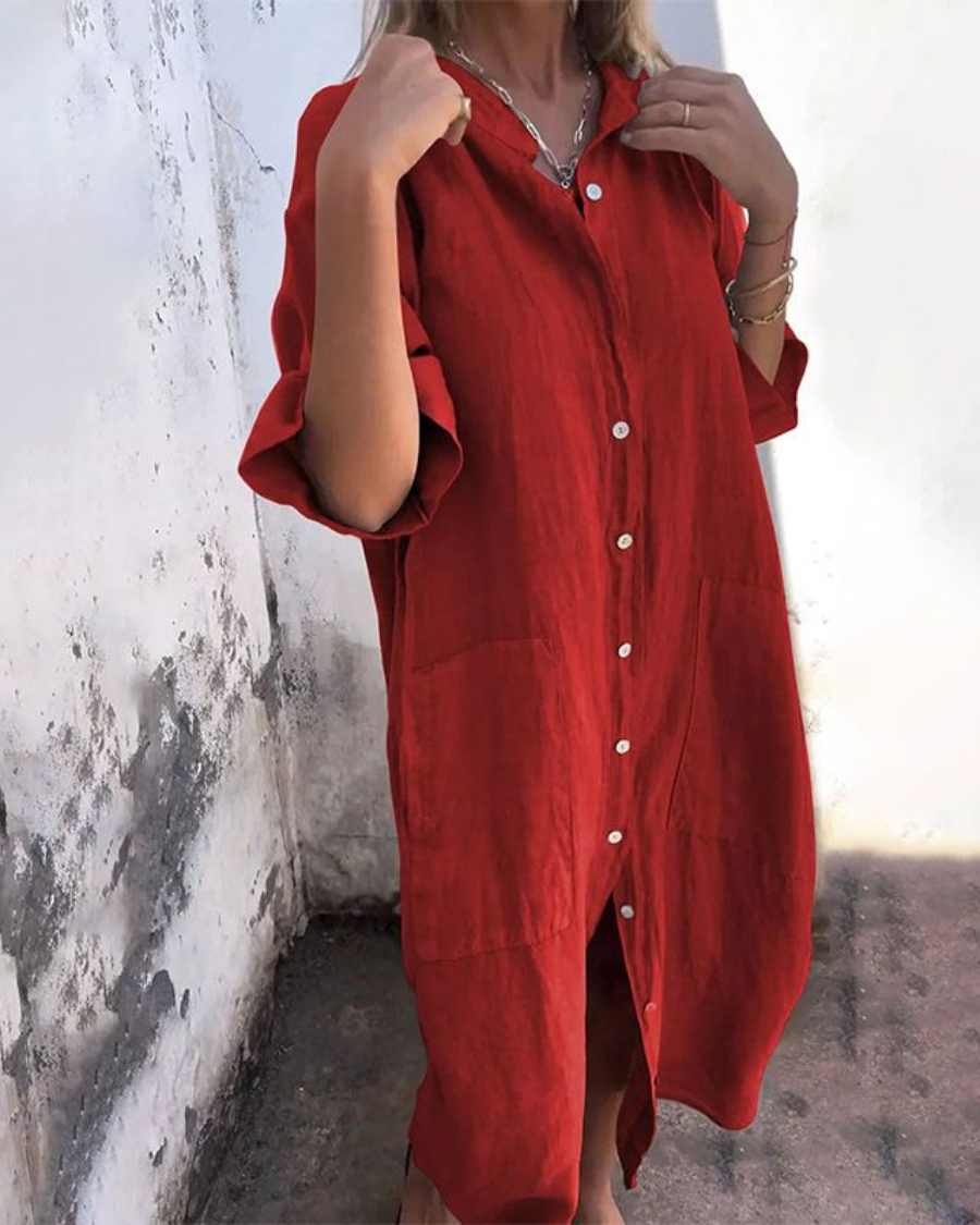 Boho relaxed casual shirt dress for women | Valerie -6