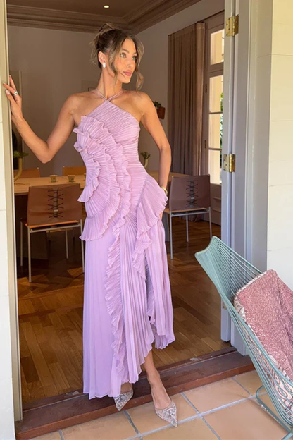 Halter backless ruffled maxi summer dress for women | Imogen -5