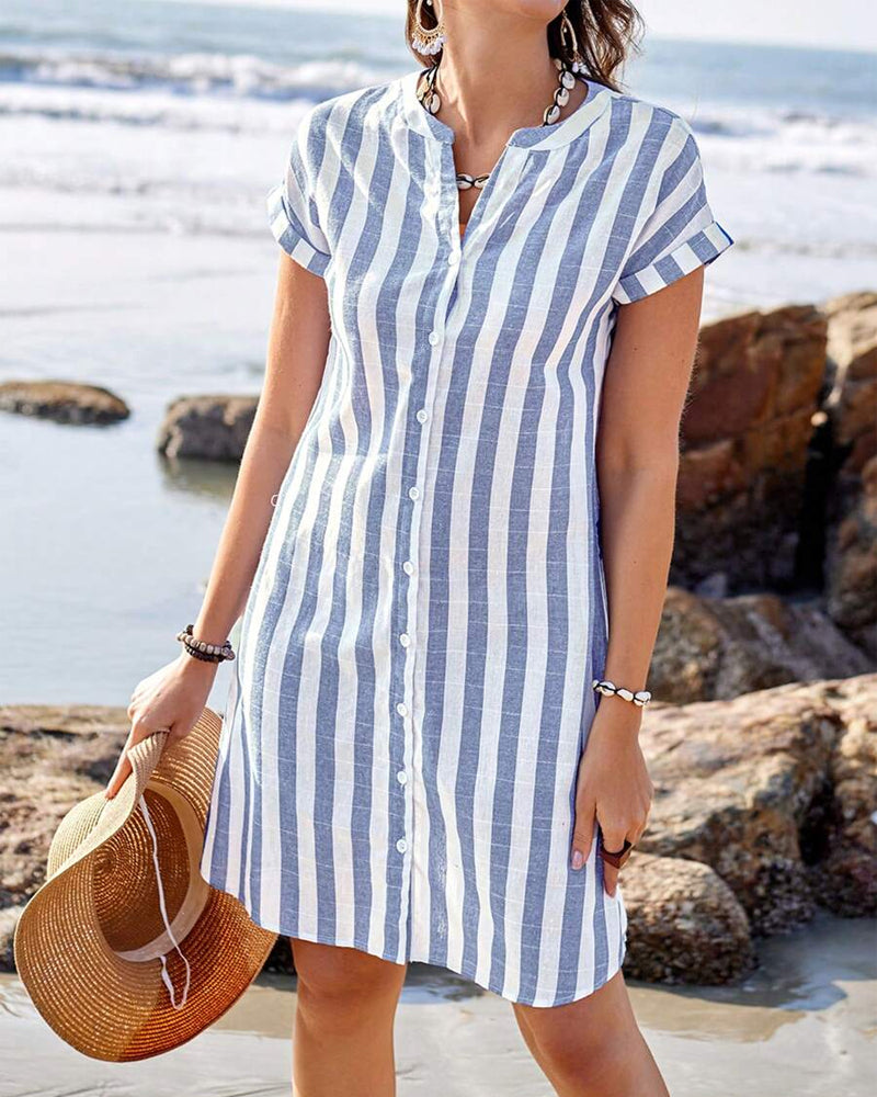 Classic striped relaxed shirt dress for women | Martine -1