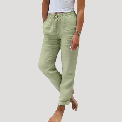 Pleated Lightweight drawstring summer trousers for women | Eleni