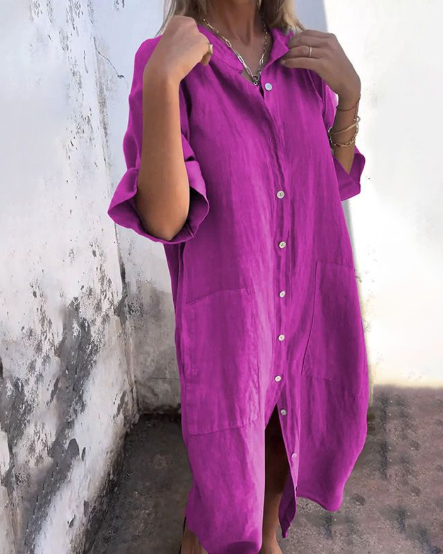 Boho relaxed casual shirt dress for women | Valerie -5