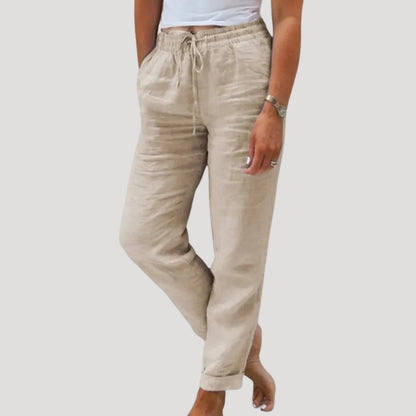 Pleated Lightweight drawstring summer trousers for women | Eleni