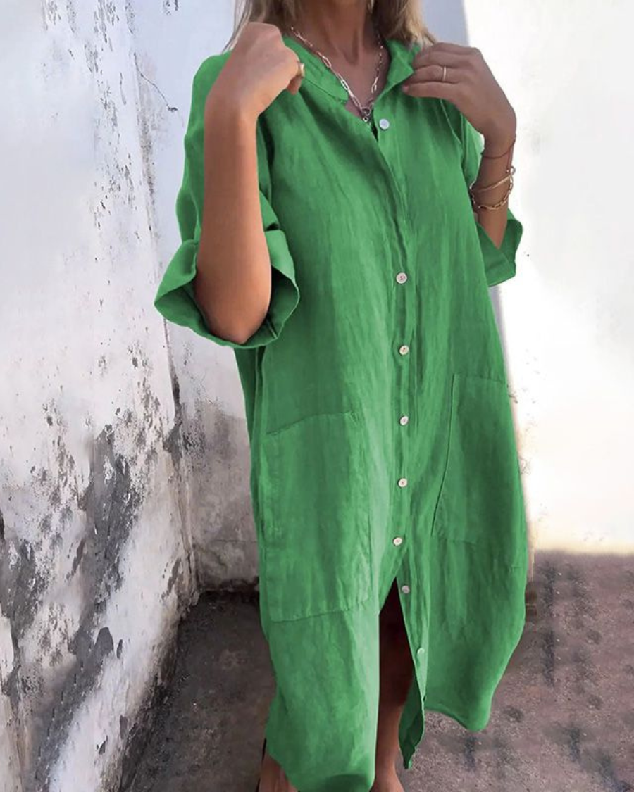 Boho relaxed casual shirt dress for women | Valerie -4