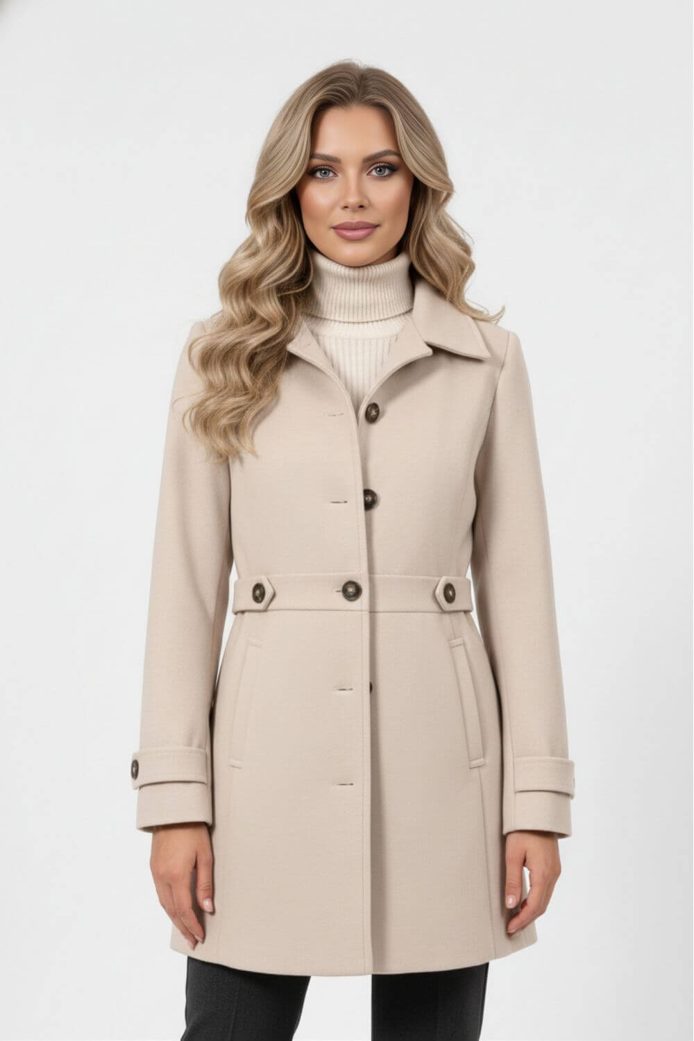Elegant structured buttoned winter coat for women -4