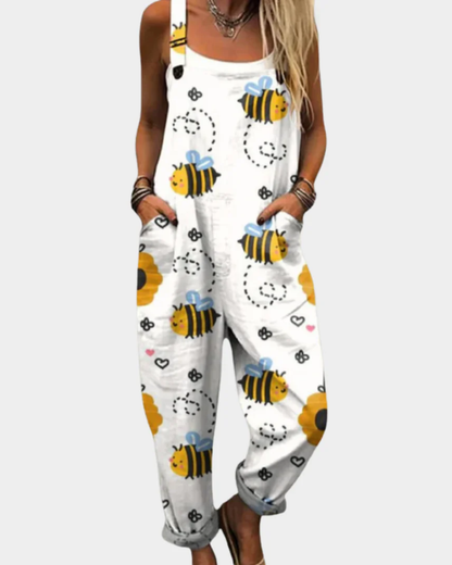 Printed wide-leg adjustable strap jumpsuit for women | Elira -2