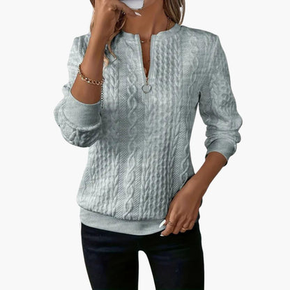 Cable-knit zip-neck pullover jumper for women -4
