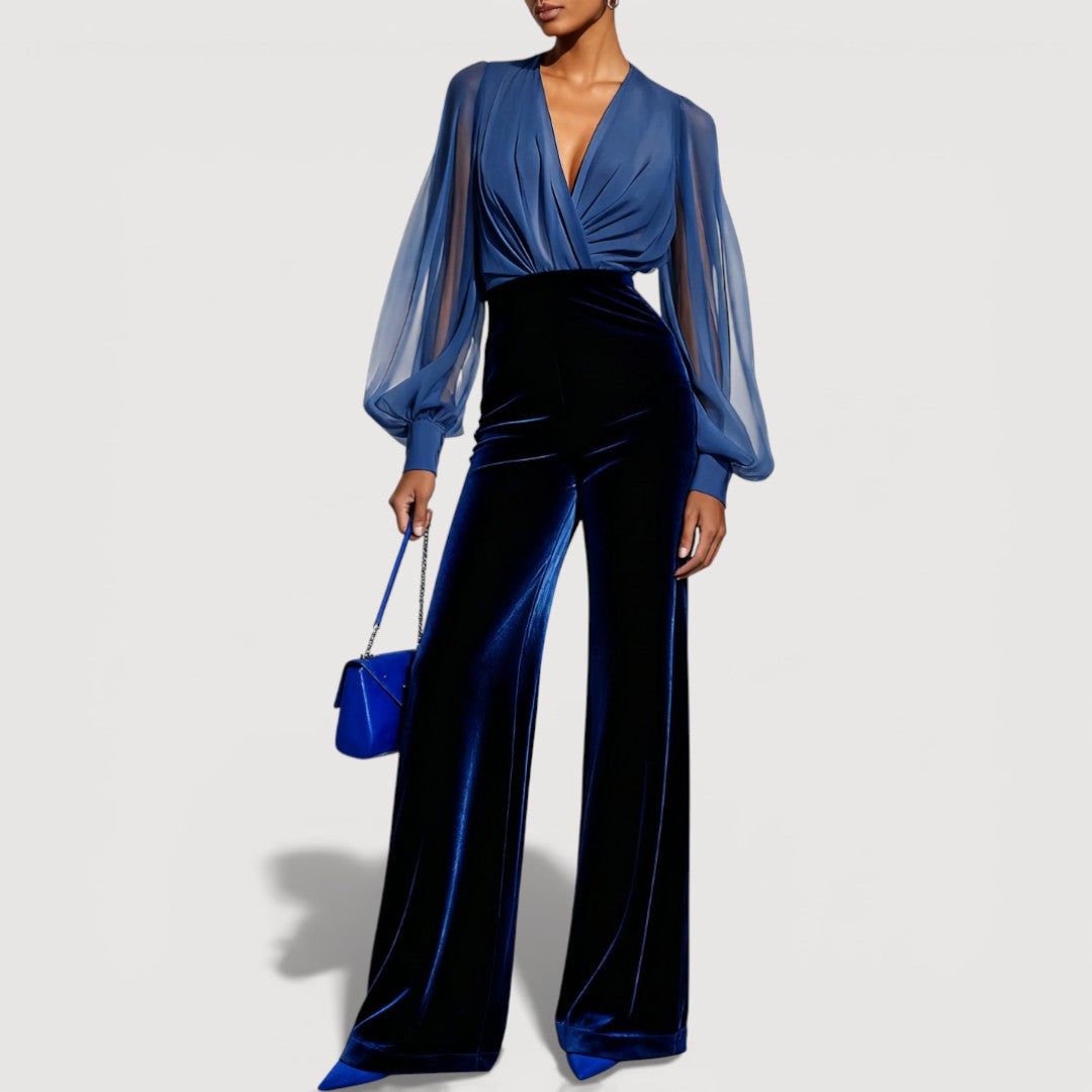Elegant sheer-sleeve two-piece co-ord set for women | Zaira -1