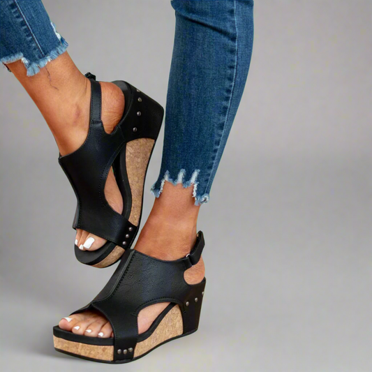 Natural cork wedge summer sandals for women | Kenna -1