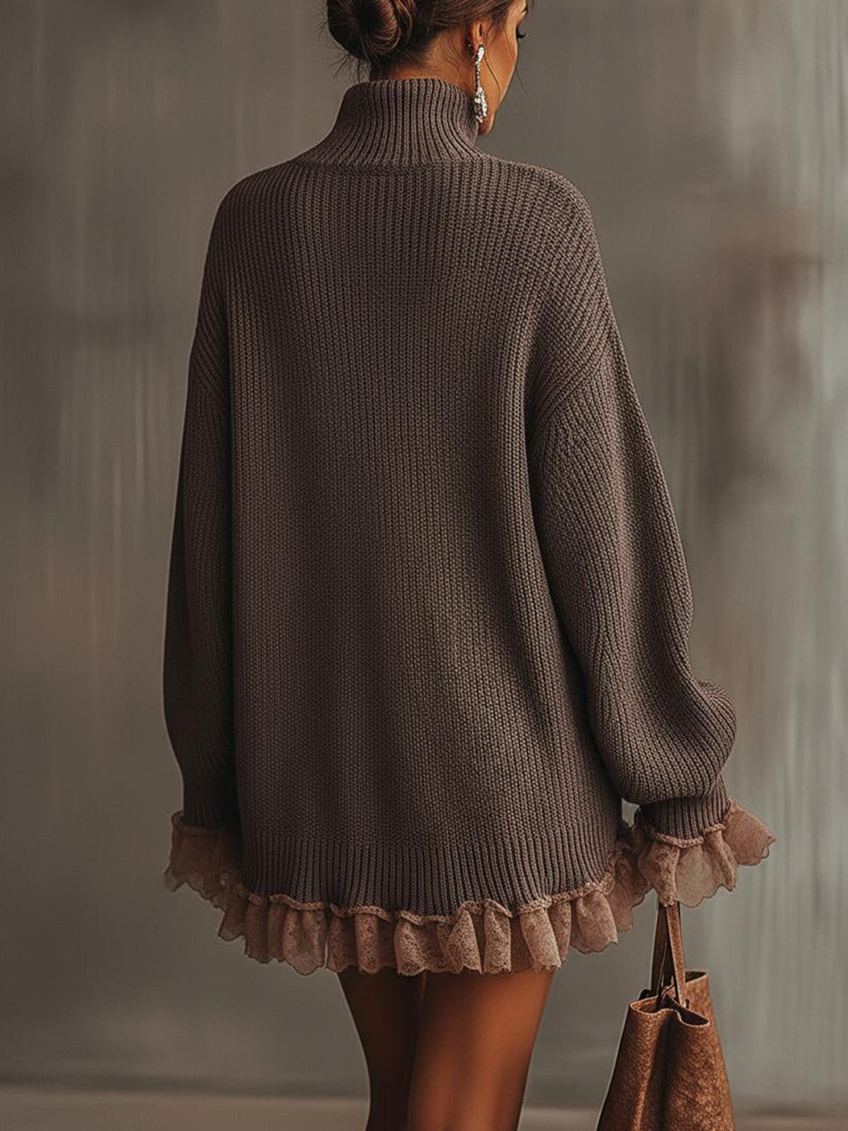 Ruffled high-collar knit mini dress for women | Nina -3