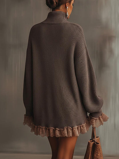 Ruffled high-collar knit mini dress for women | Nina -3