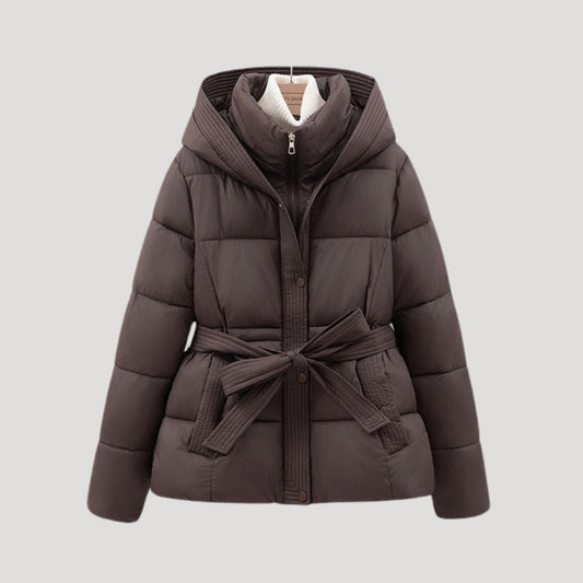 Street Belted hooded puffer jacket for women | Elara