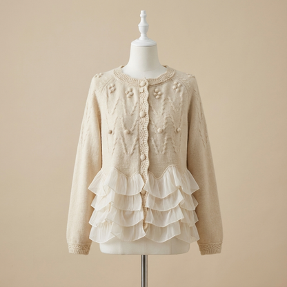 Soft ruffled button-front cardigan for women | Natalie -1